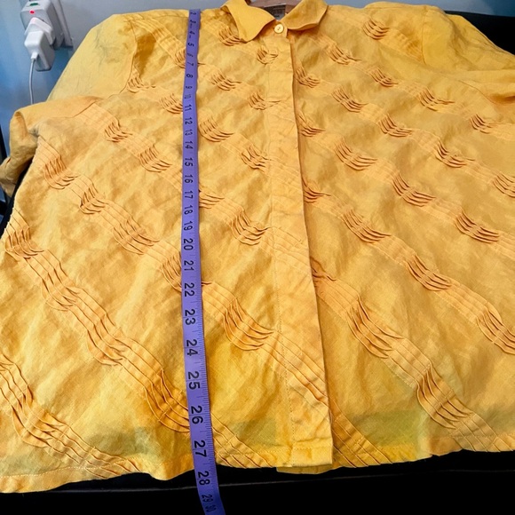 100% Linen Golden Yellow Embroidered Short Sleeve Button-Down Shirt Size 20 - Picture 6 of 6